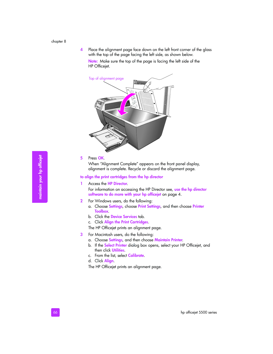 HP 5505, 5510xi, 5510v manual Press OK, To align the print cartridges from the hp director 