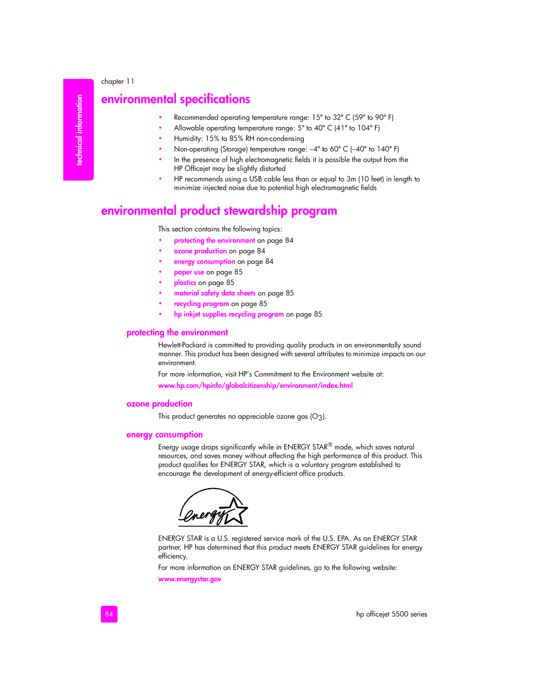 HP 5510xi, 5505, 5510v Environmental specifications, Environmental product stewardship program, Protecting the environment 