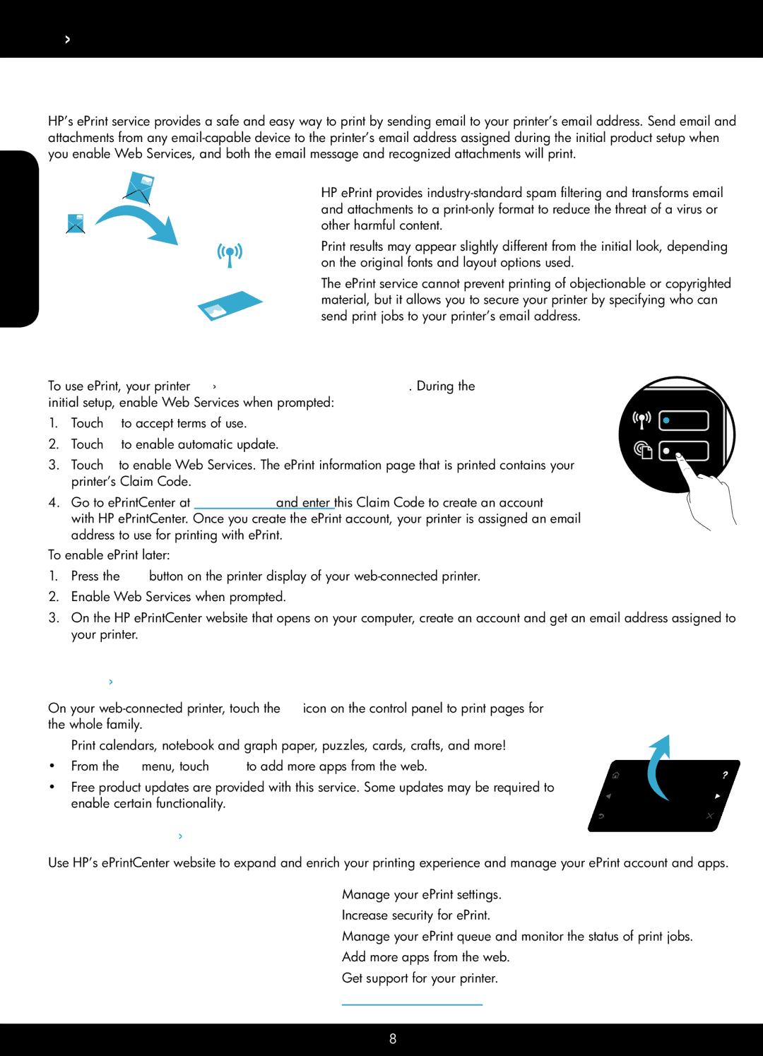 HP 5510 - B111a, 5515 - B111a Web Services, What is ePrint?, Get started with ePrint, Print the web, without a computer 