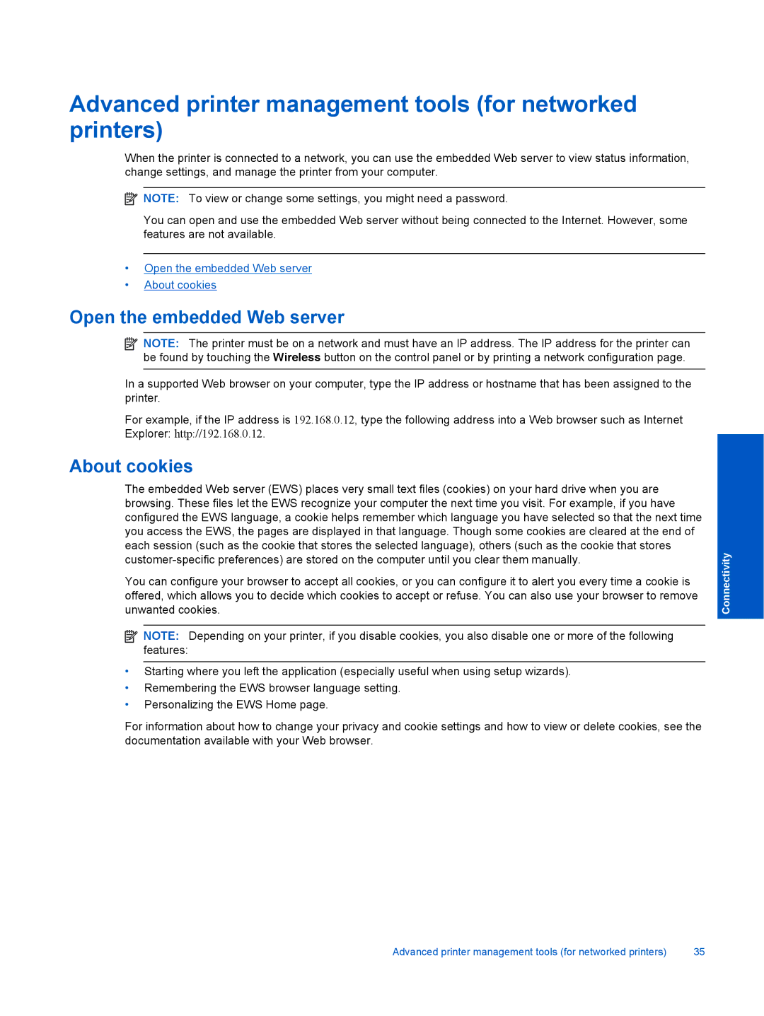 HP 5525, 5522, 5520 manual Advanced printer management tools for networked printers, Open the embedded Web server 