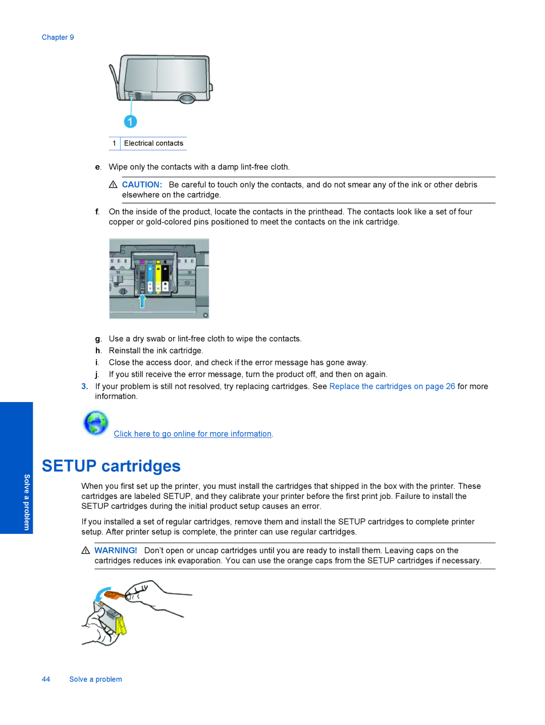 HP 5525, 5522, 5520 manual Setup cartridges 