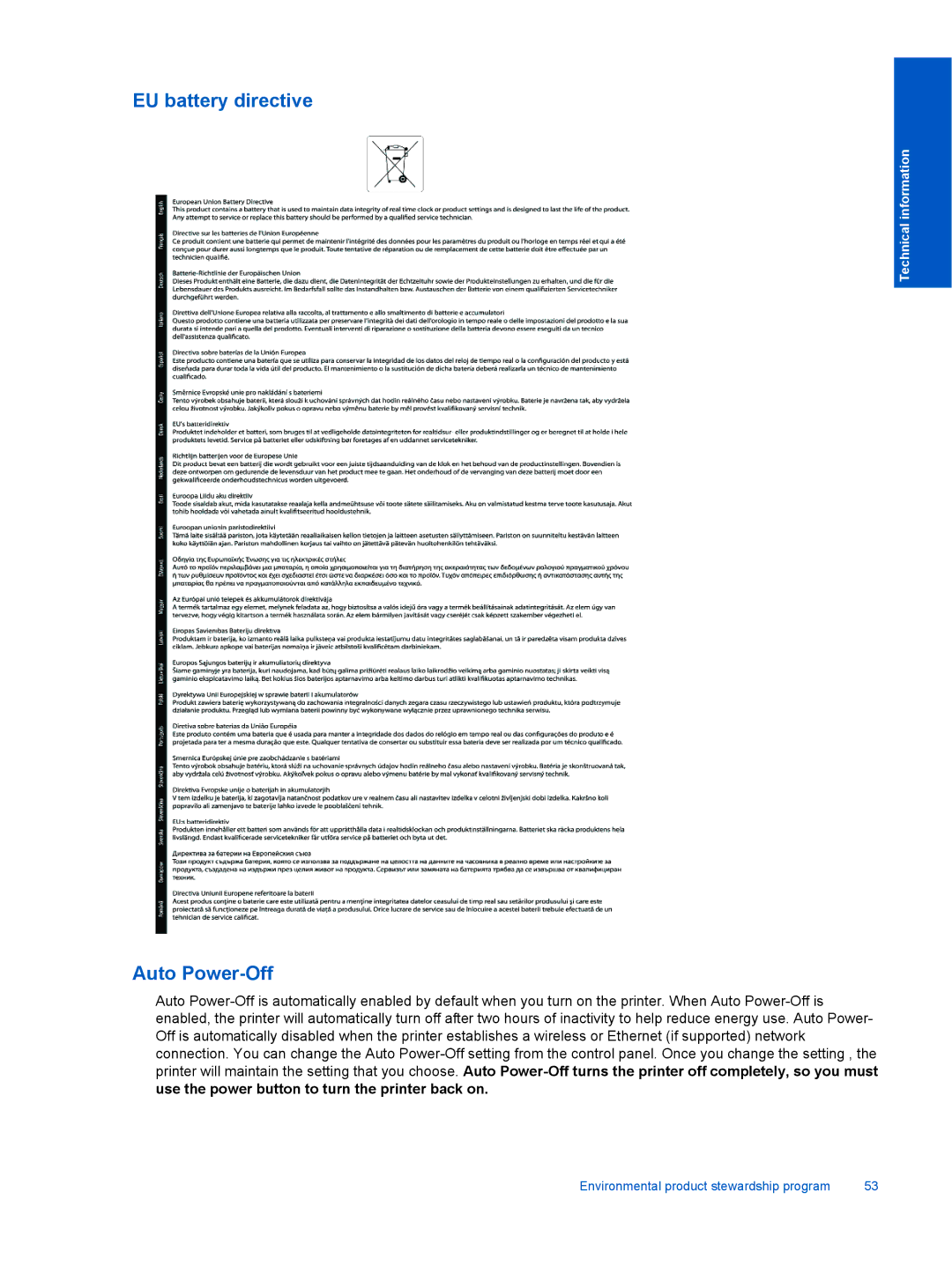 HP 5525, 5522, 5520 manual EU battery directive 