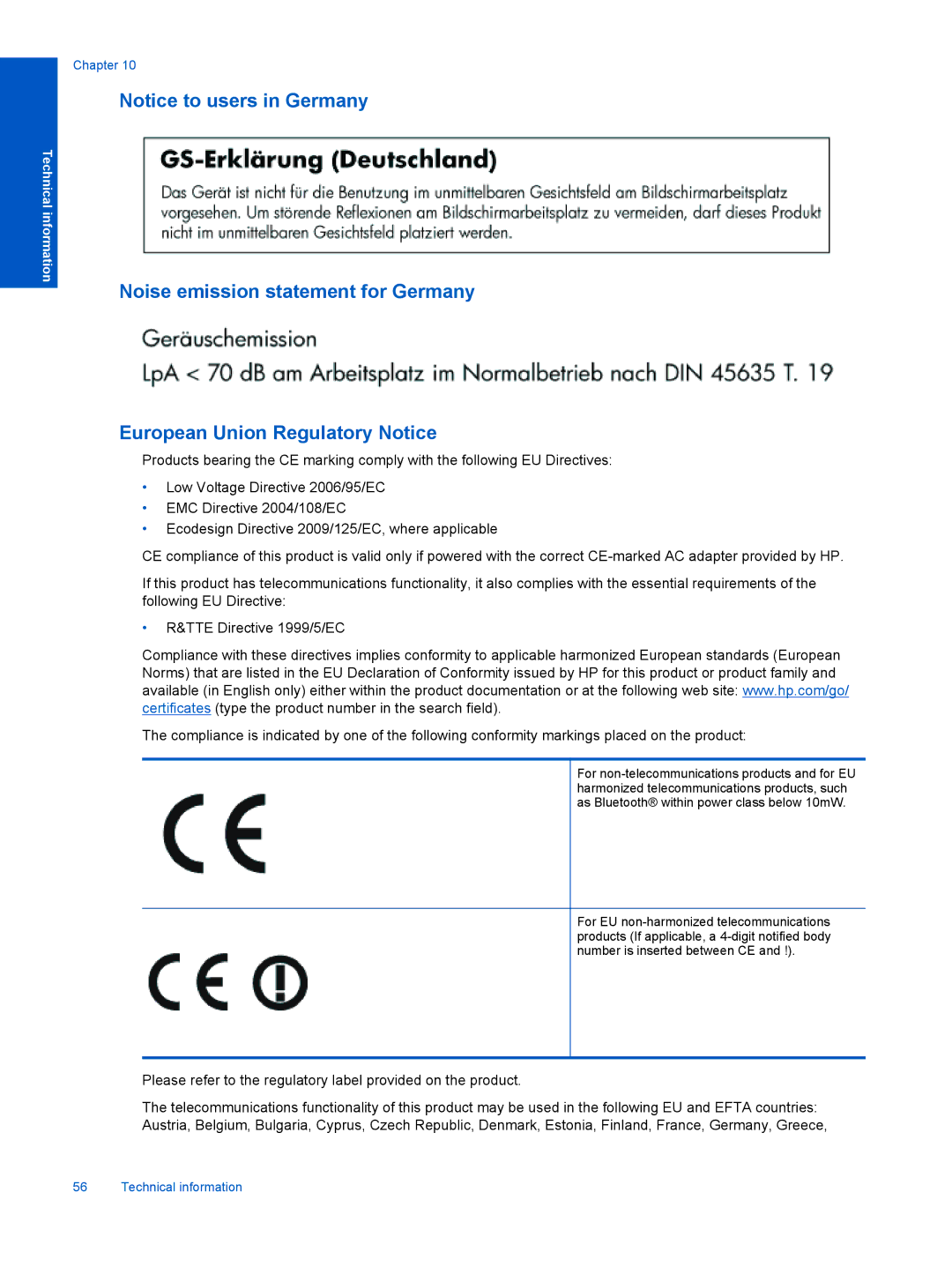 HP 5525, 5522, 5520 manual Please refer to the regulatory label provided on the product 