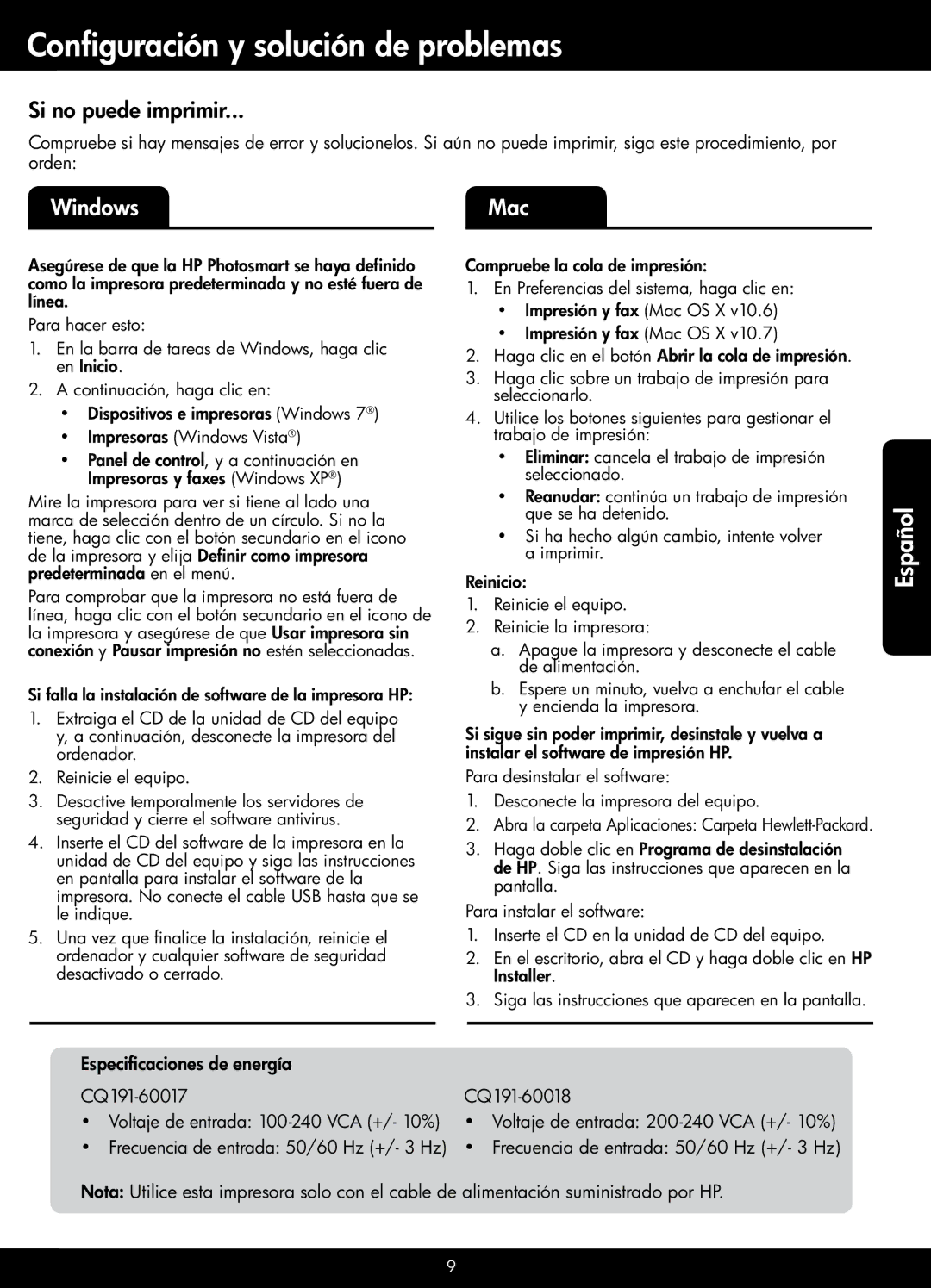 HP 5522, 5525, 5520 manual Configuración y solución de problemas, Si no puede imprimir 