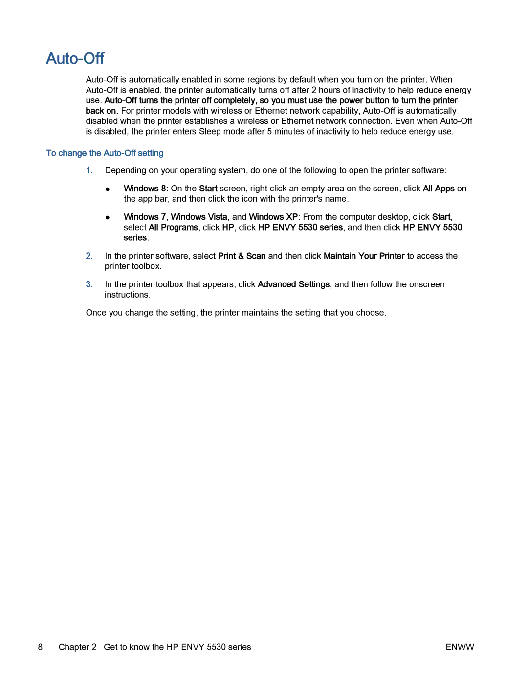 HP 5530 manual To change the Auto-Off setting 