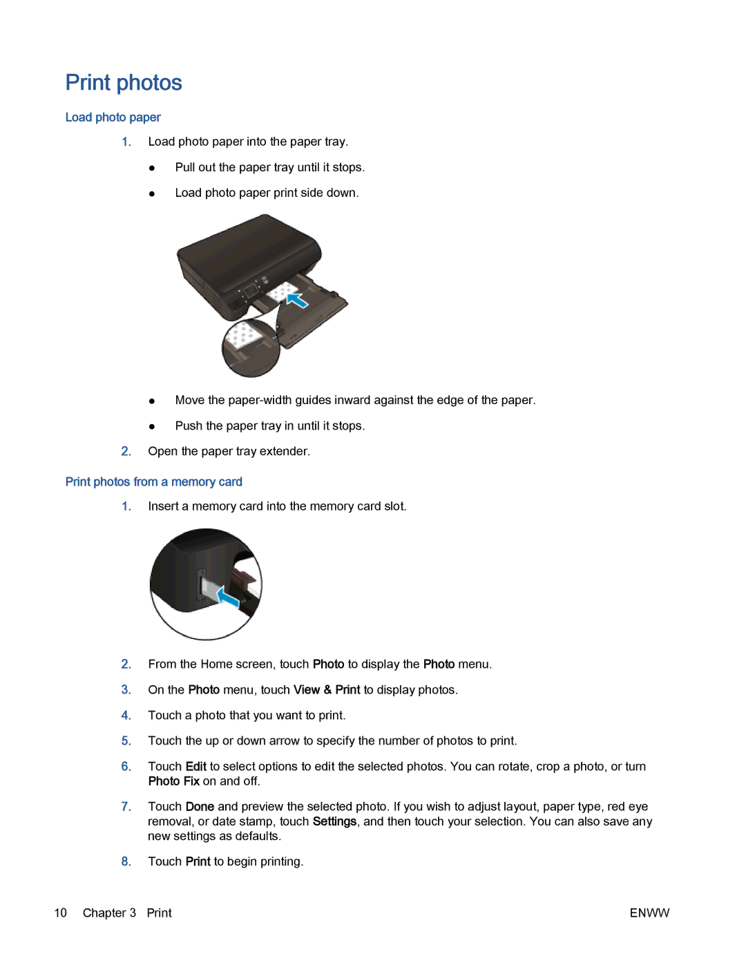 HP 5530 manual Load photo paper, Print photos from a memory card 