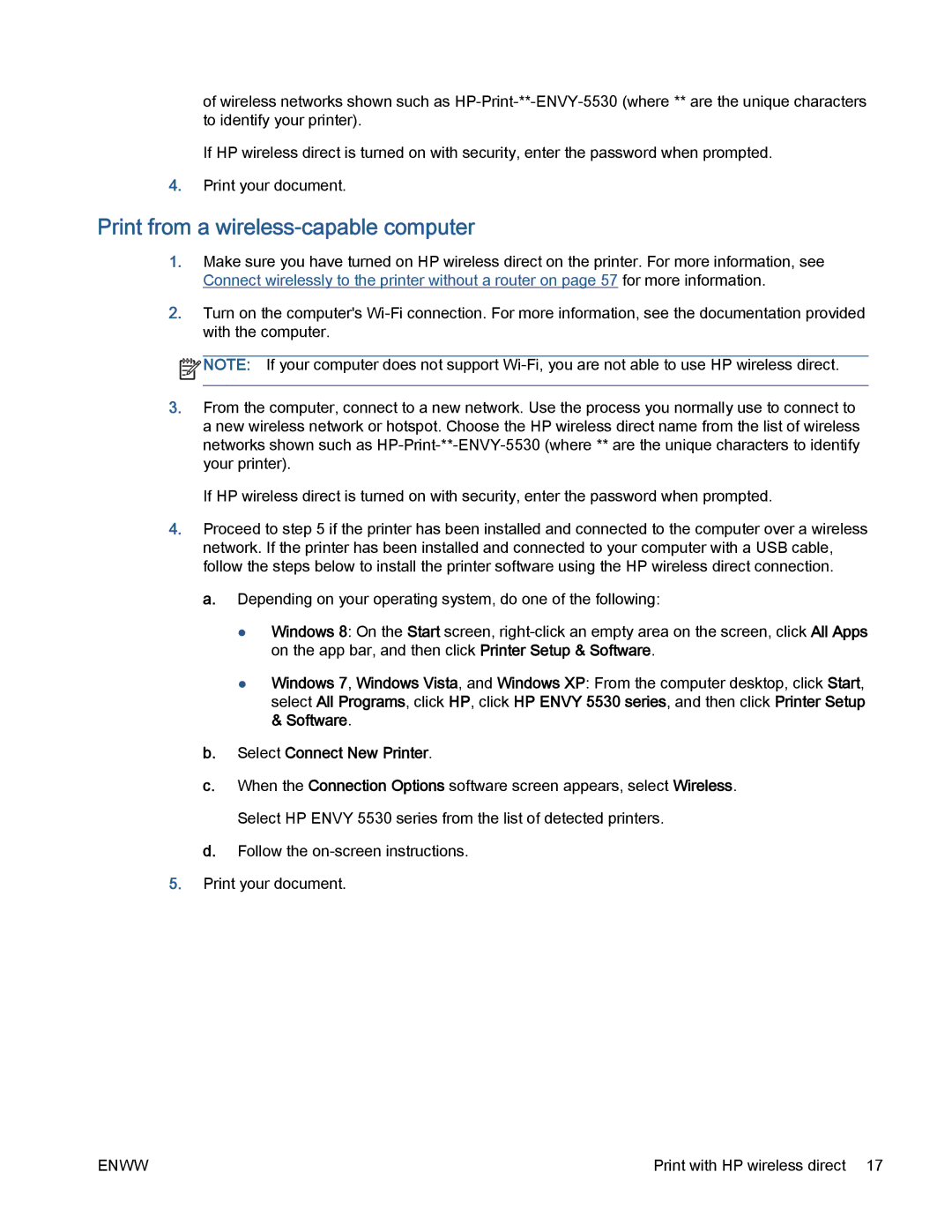 HP 5530 manual Print from a wireless-capable computer, Select Connect New Printer 