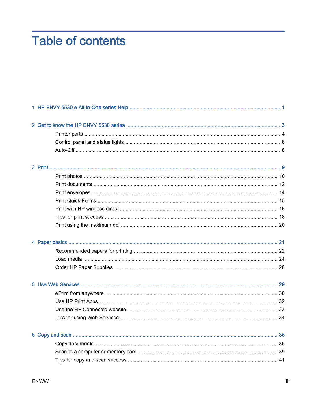 HP 5530 manual Table of contents 