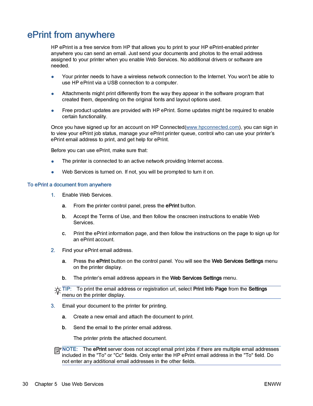 HP 5530 manual EPrint from anywhere, To ePrint a document from anywhere 