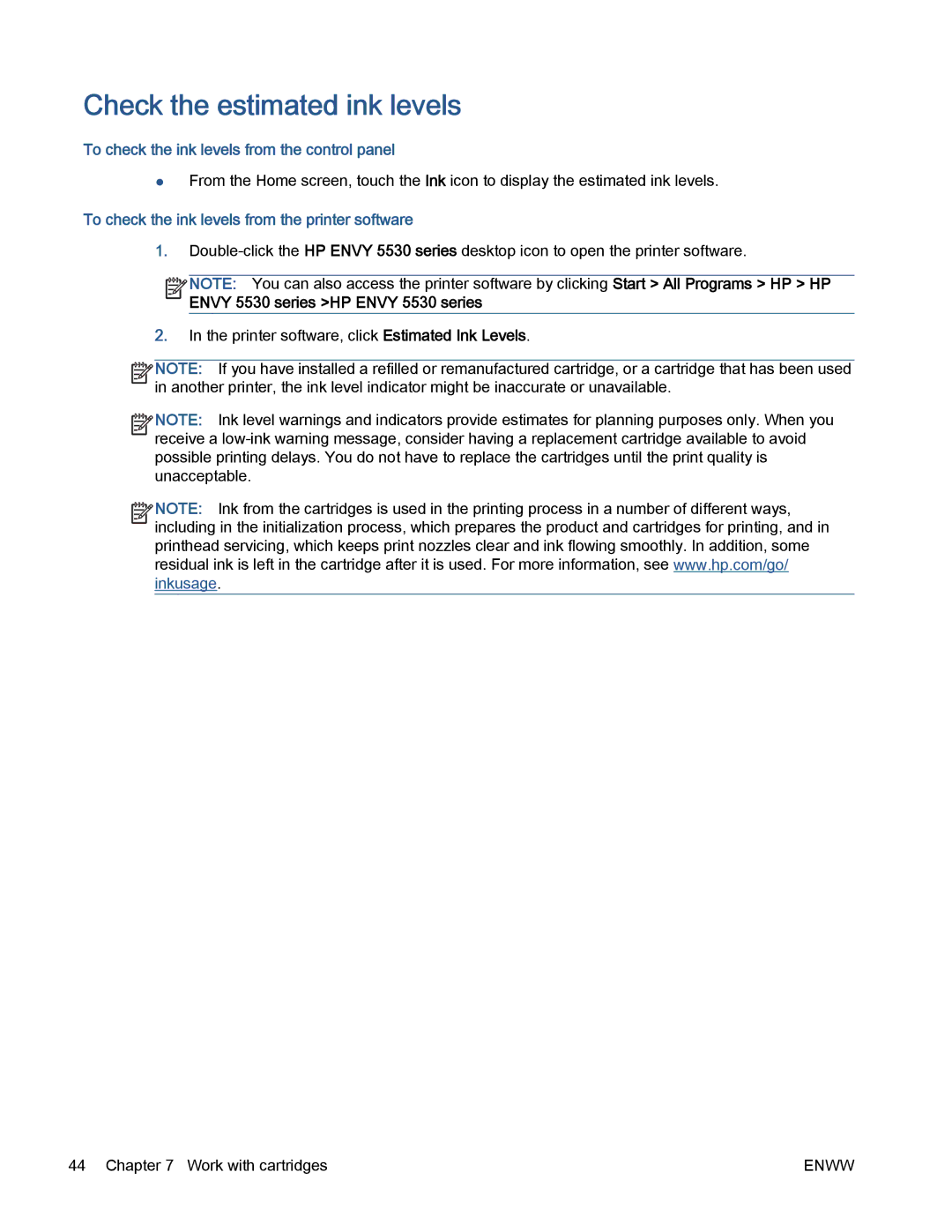HP 5530 manual Check the estimated ink levels, To check the ink levels from the control panel 