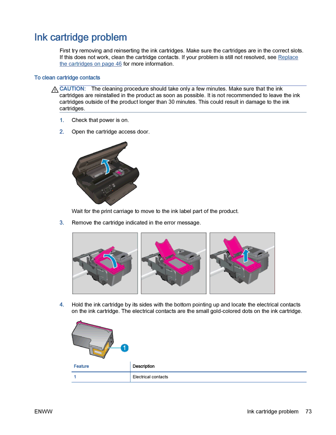 HP 5530 manual Ink cartridge problem, To clean cartridge contacts 