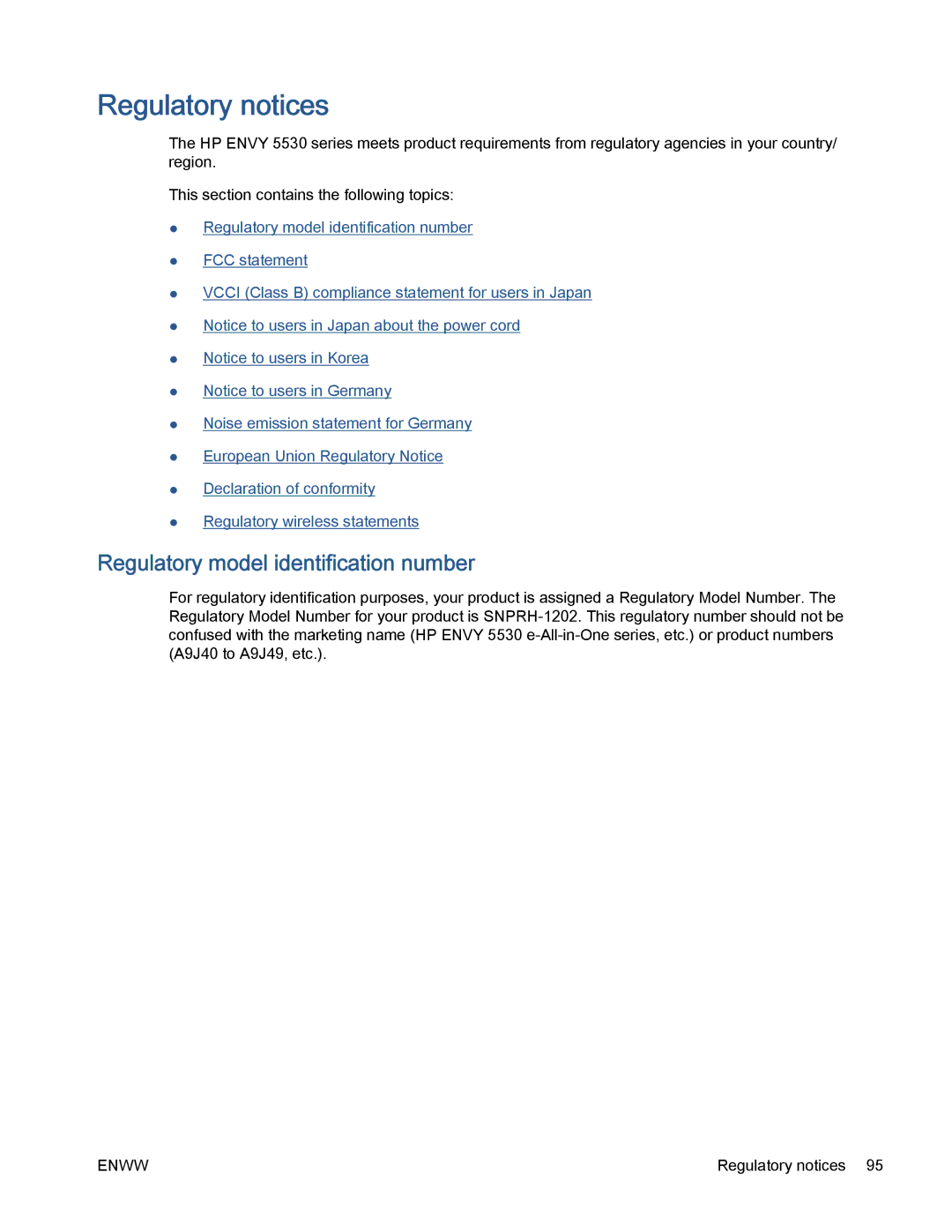 HP 5530 manual Regulatory notices, Regulatory model identification number 