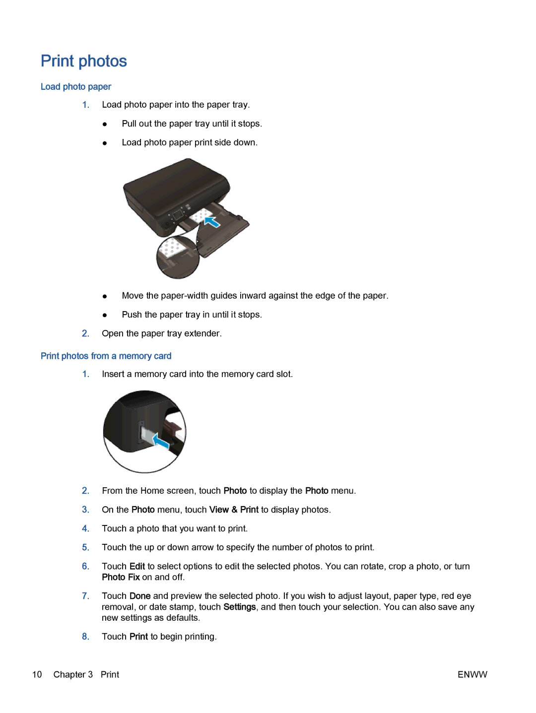 HP 5535, 5531, 5532 manual Load photo paper, Print photos from a memory card 