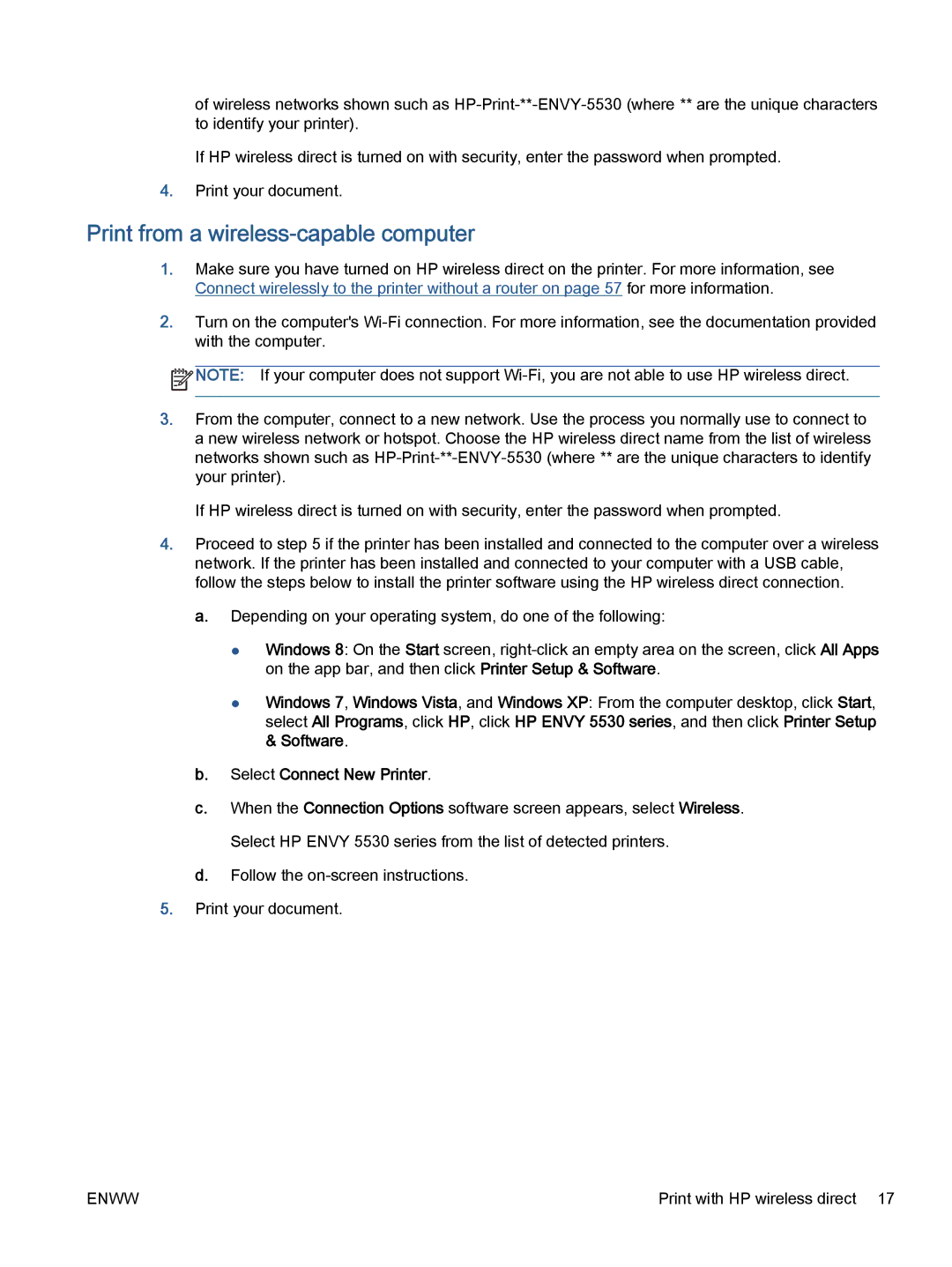 HP 5531, 5532, 5535 manual Print from a wireless-capable computer, Select Connect New Printer 