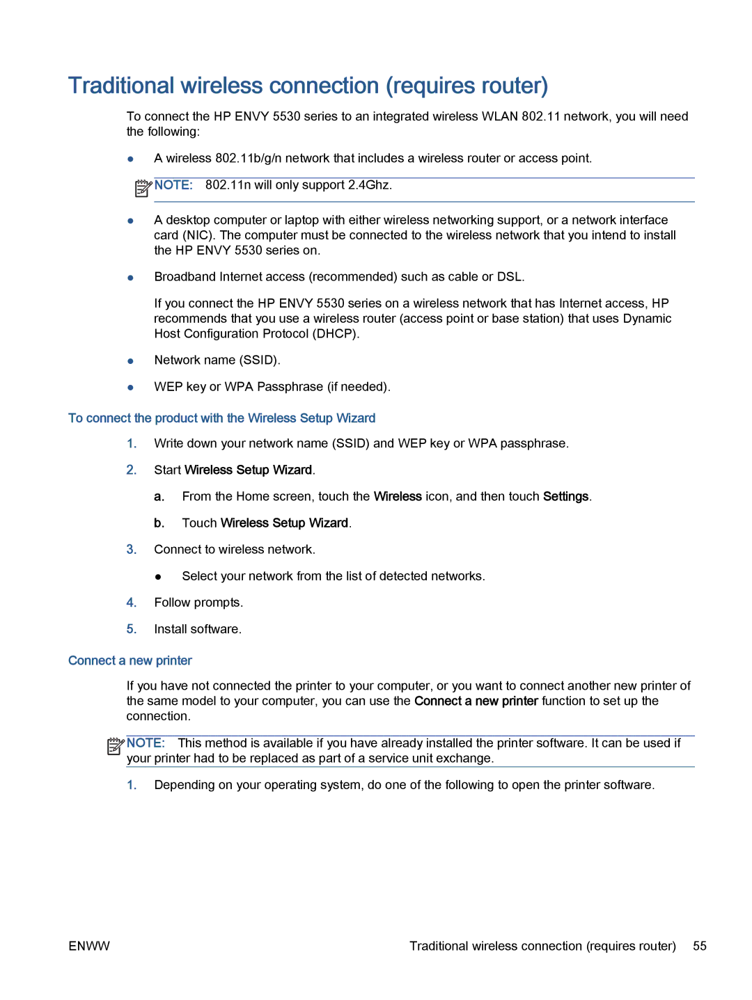 HP 5535, 5531, 5532 Traditional wireless connection requires router, To connect the product with the Wireless Setup Wizard 