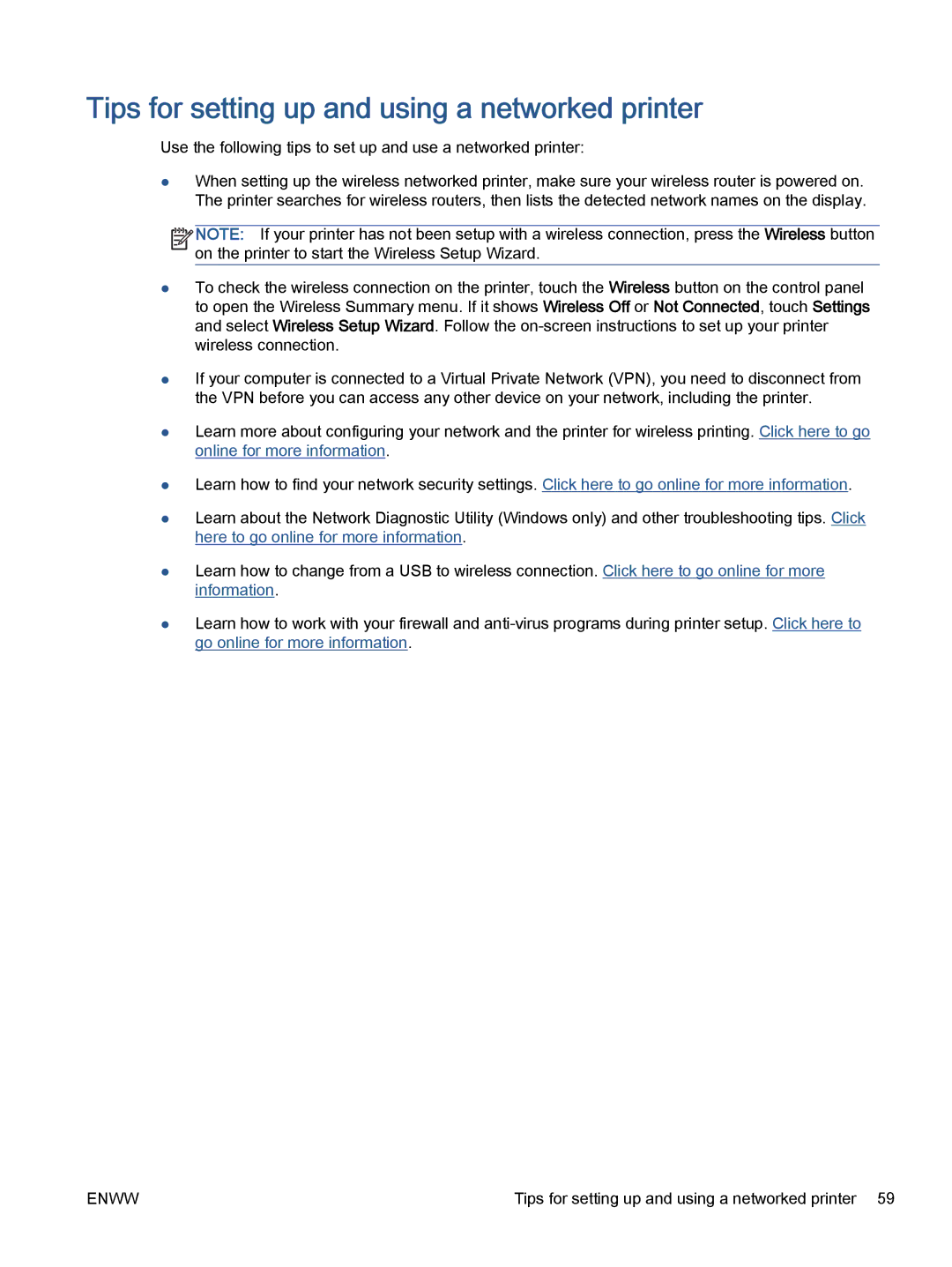 HP 5531, 5532, 5535 manual Tips for setting up and using a networked printer 