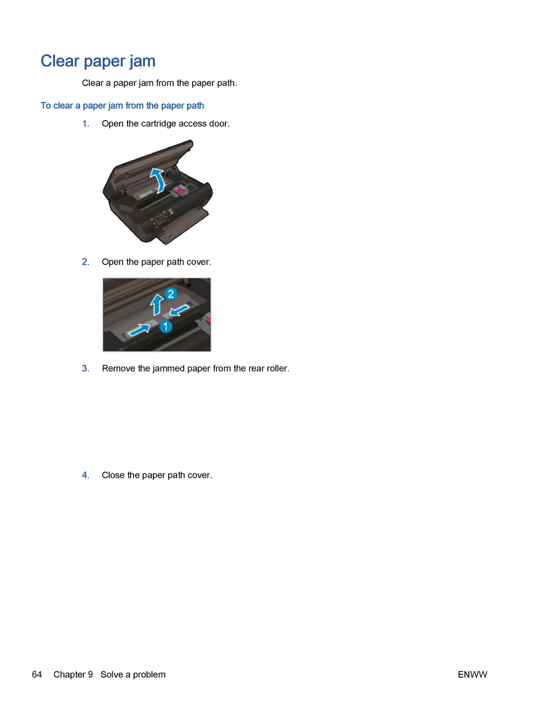 HP 5535, 5531, 5532 manual Clear paper jam, To clear a paper jam from the paper path 