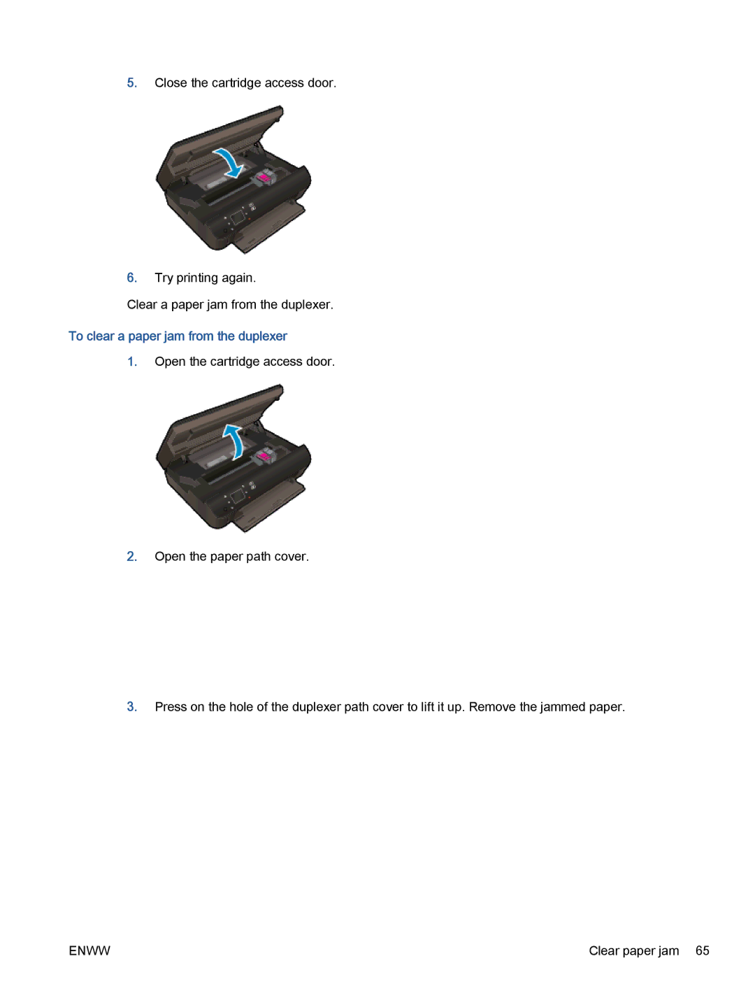 HP 5531, 5532, 5535 manual To clear a paper jam from the duplexer 