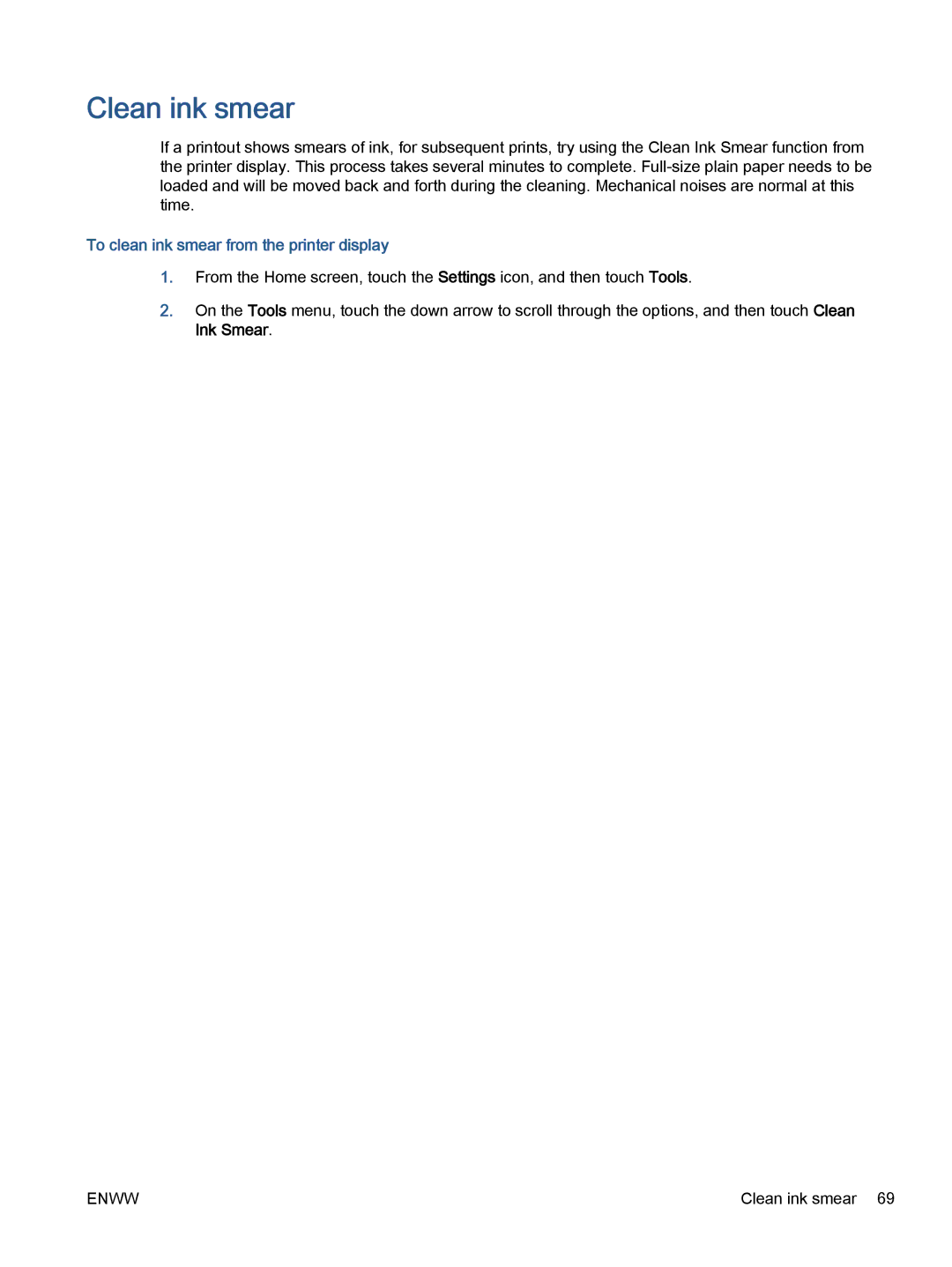 HP 5532, 5531, 5535 manual Clean ink smear, To clean ink smear from the printer display 