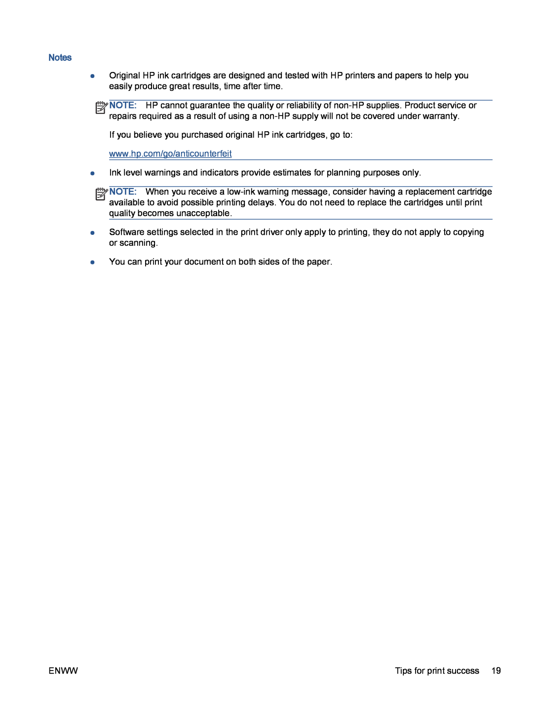 HP 5530 A9J40A#B1H, 5535 A9J44A1H3 You can print your document on both sides of the paper, Enww, Tips for print success 