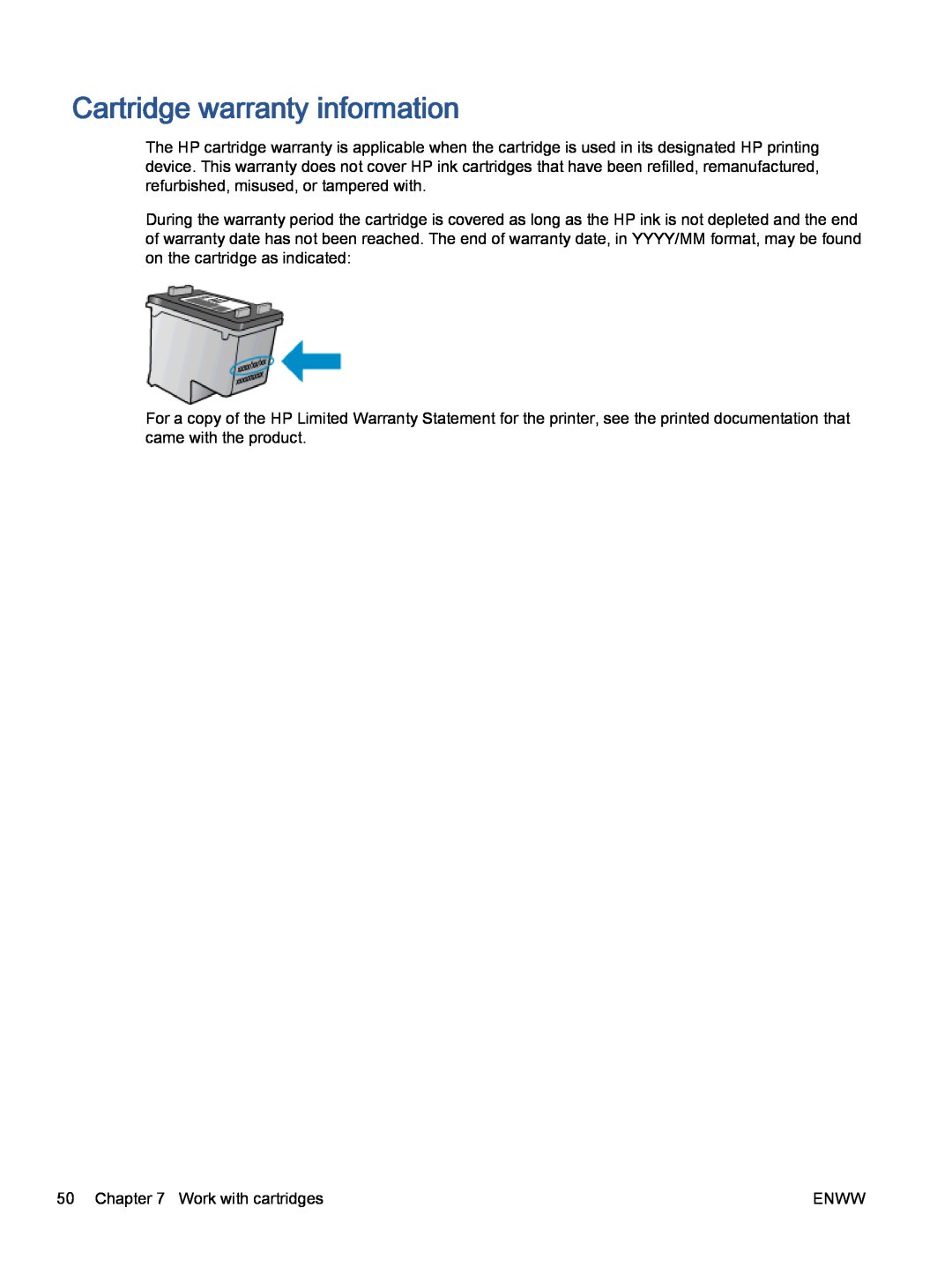 HP 5535 A9J44A1H3, 5530 A9J40A#B1H manual Cartridge warranty information 