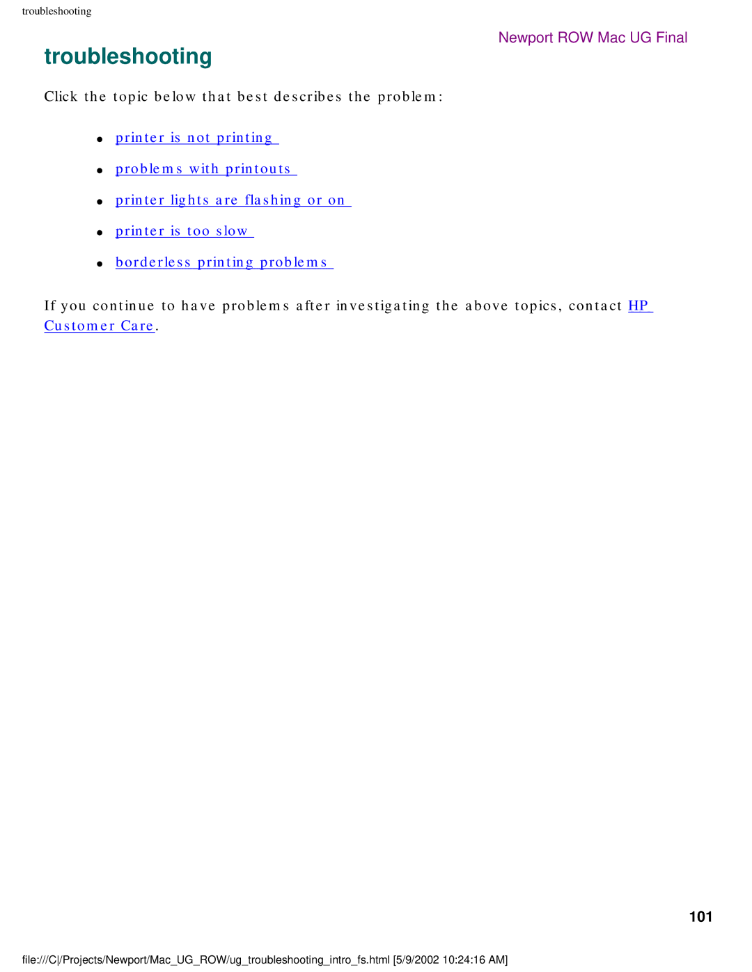 HP 5550 manual Troubleshooting, 101 