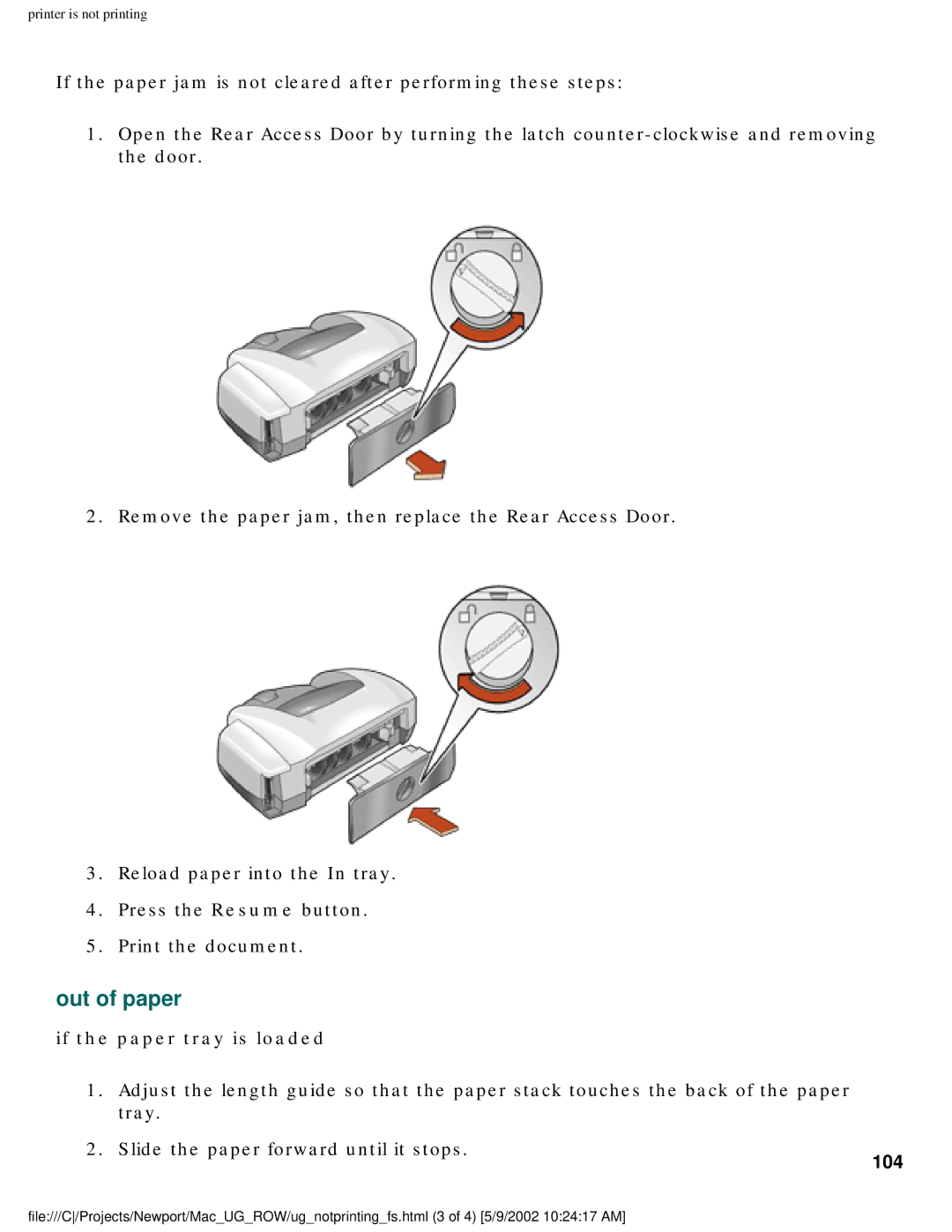 HP 5550 manual Out of paper, If the paper tray is loaded, 104 