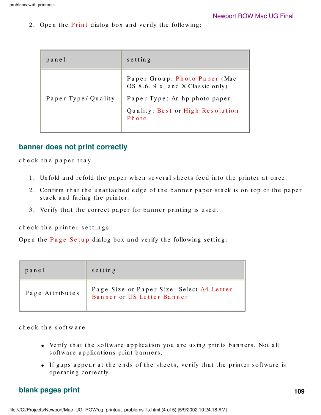 HP 5550 manual Banner does not print correctly, Blank pages print, Banner or US Letter Banner 