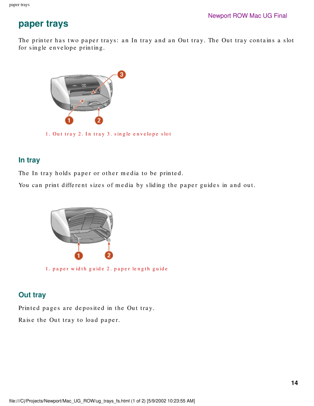 HP 5550 manual Paper trays, Tray, Out tray 