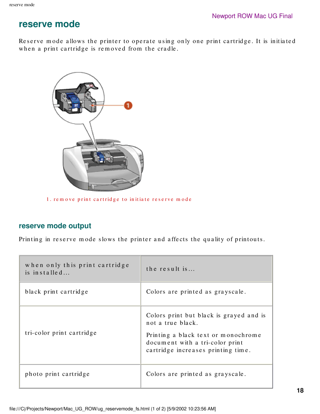 HP 5550 manual Reserve mode output, When only this print cartridge Is installed, Result is 