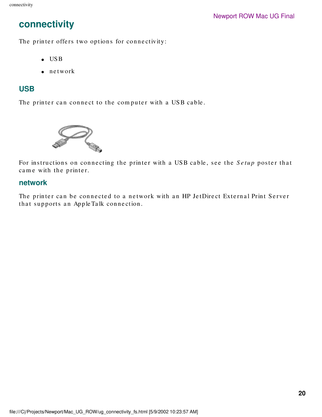 HP 5550 manual Connectivity, Network 