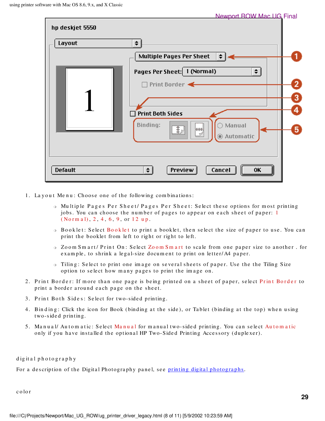 HP 5550 manual Digital photography, Color 