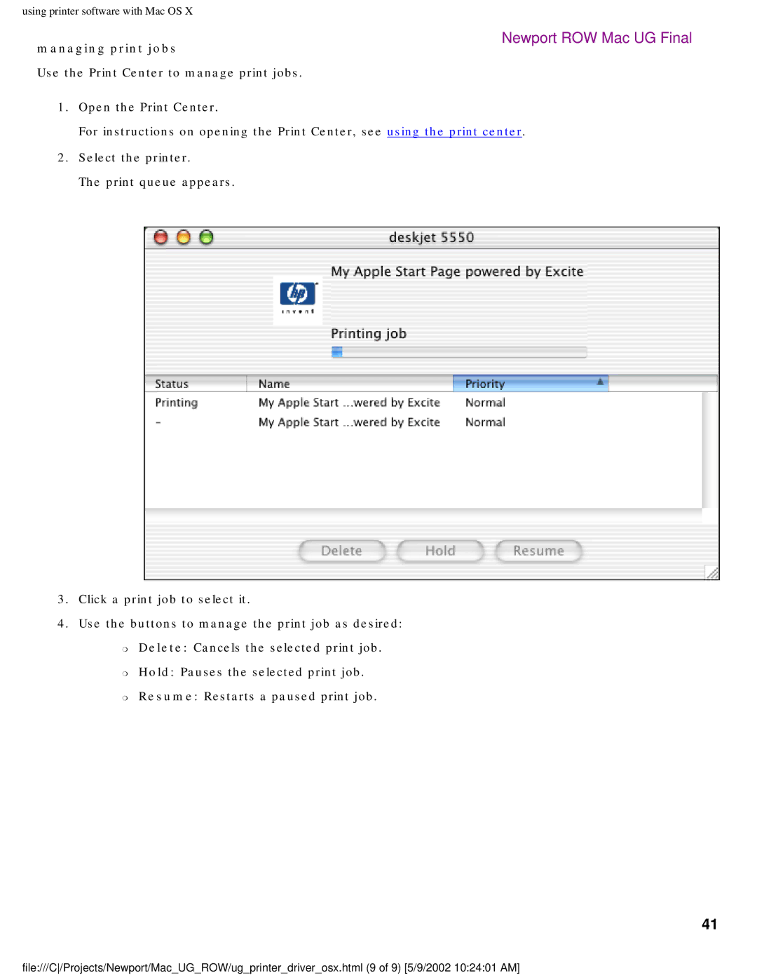 HP 5550 manual Managing print jobs 