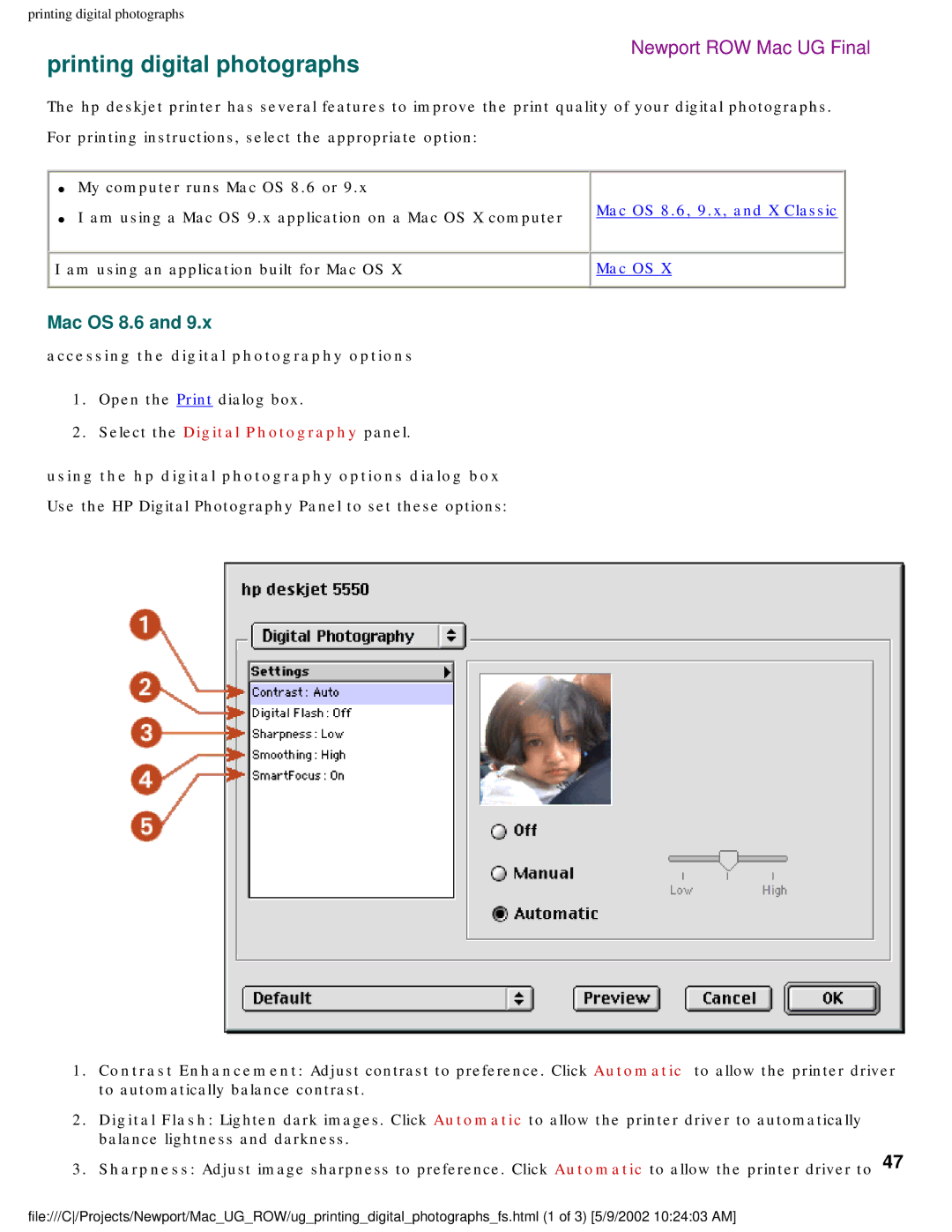 HP 5550 manual Printing digital photographs, Mac OS 8.6 