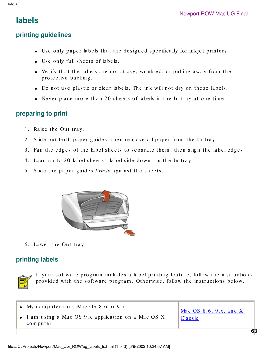 HP 5550 manual Labels, Printing labels 