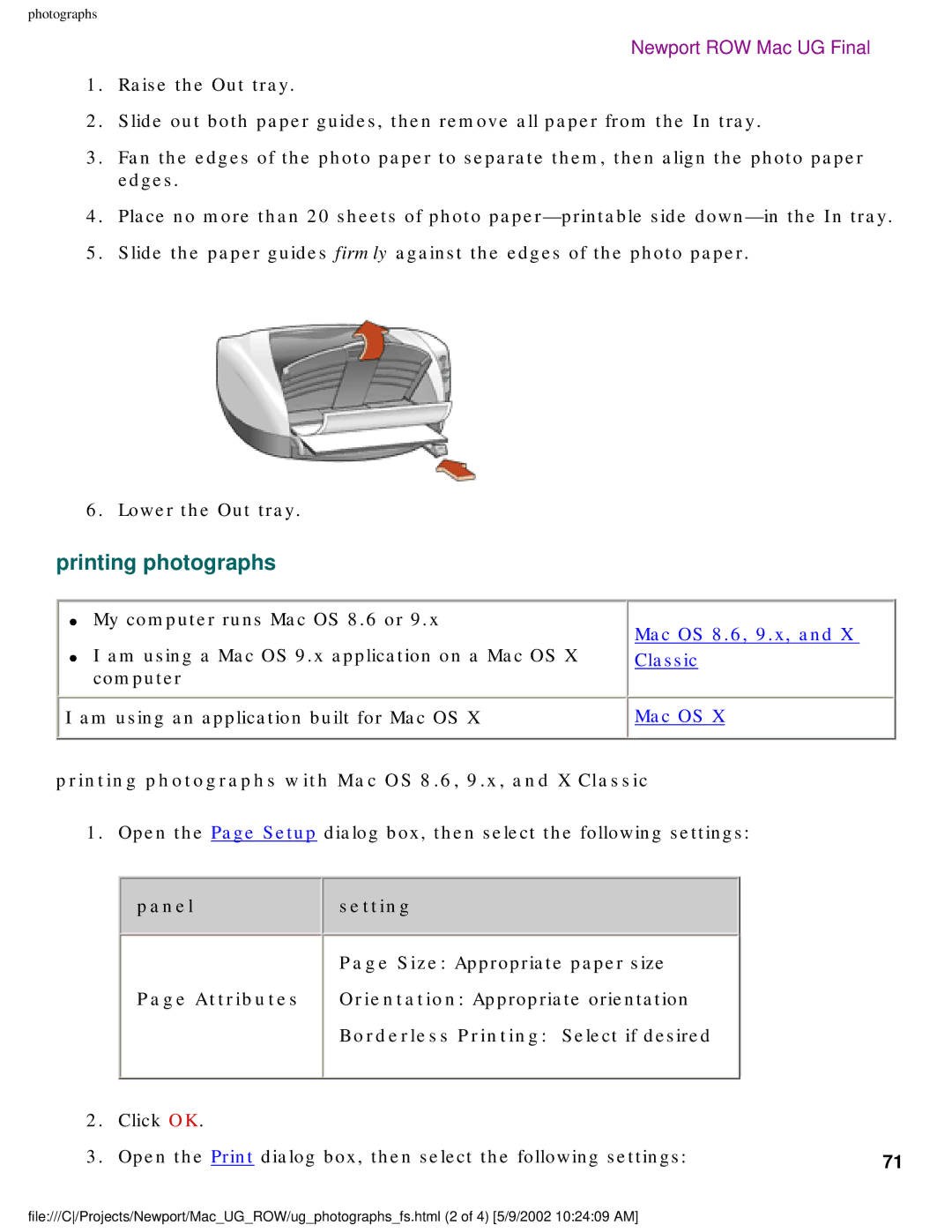 HP 5550 manual Printing photographs with Mac OS 8.6, 9.x, and X Classic 