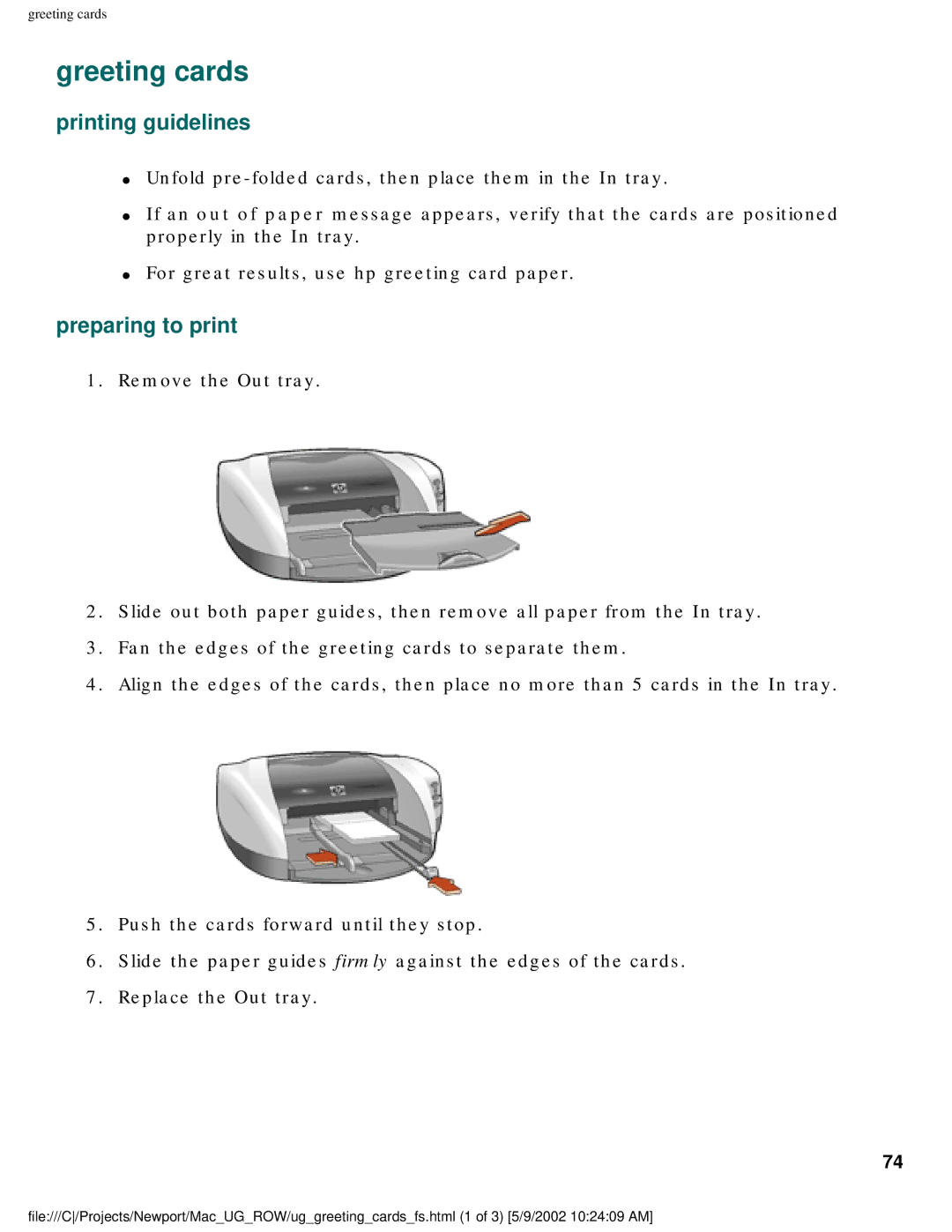 HP 5550 manual Greeting cards, Printing guidelines 