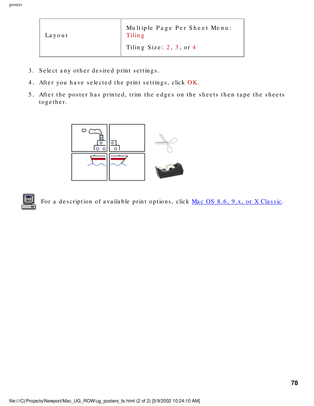 HP 5550 manual Multiple Page Per Sheet Menu, Layout Tiling Tiling Size 2 , 3 , or 