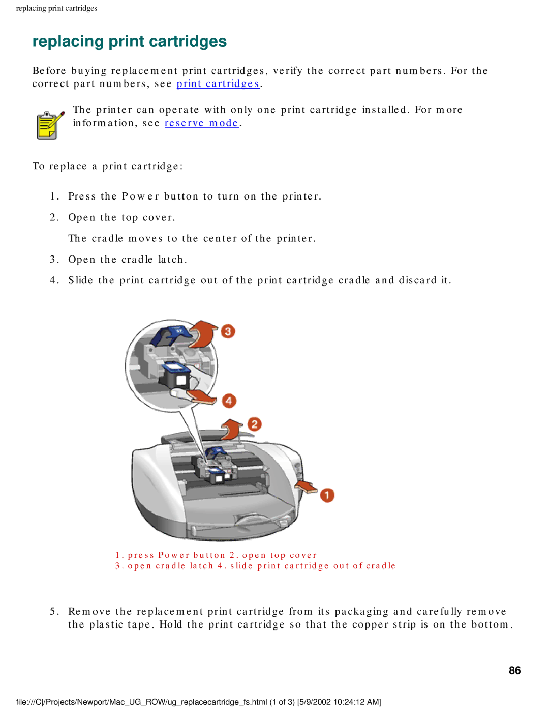 HP 5550 manual Replacing print cartridges 