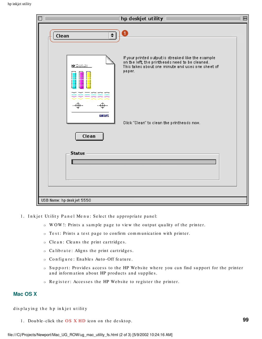 HP 5550 manual Double-click the OS X HD icon on the desktop 