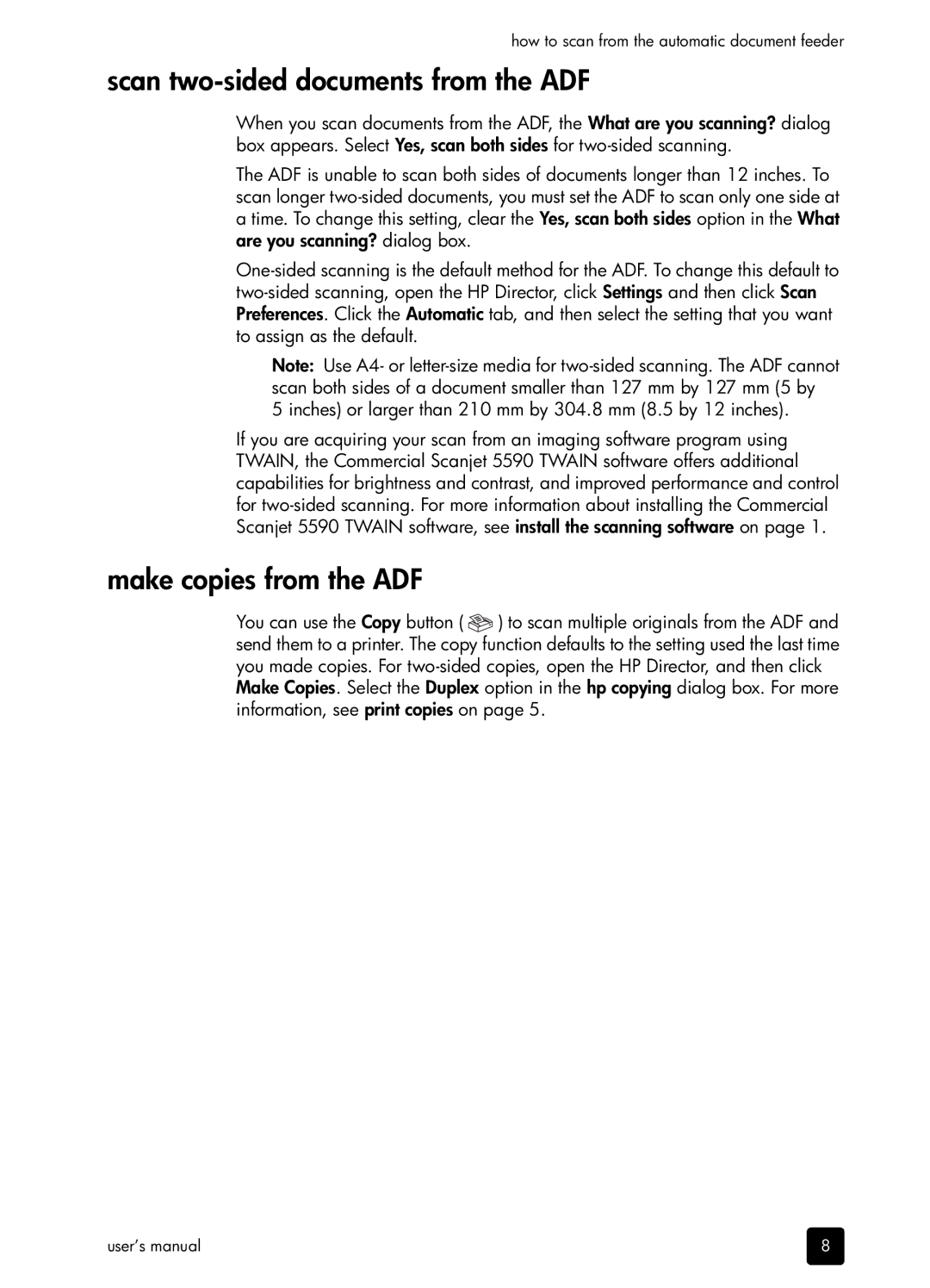 HP 5590 5590, 5590 L1910A#B1H manual Scan two-sided documents from the ADF, Make copies from the ADF 