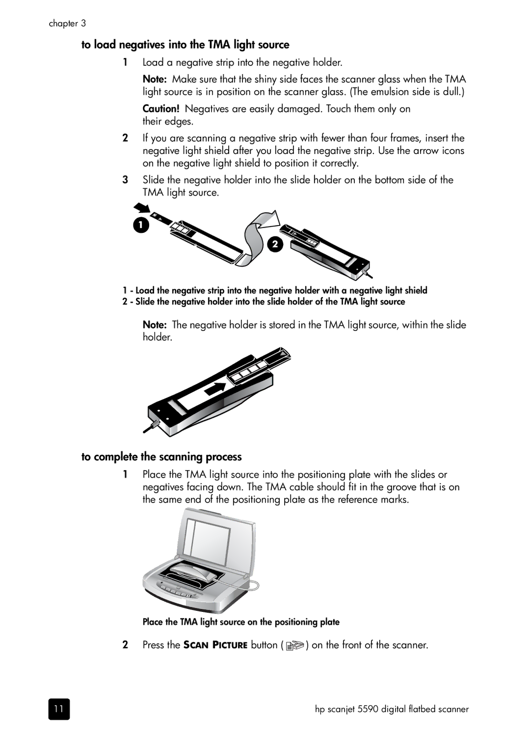 HP 5590 5590, 5590 L1910A#B1H manual To load negatives into the TMA light source, To complete the scanning process 