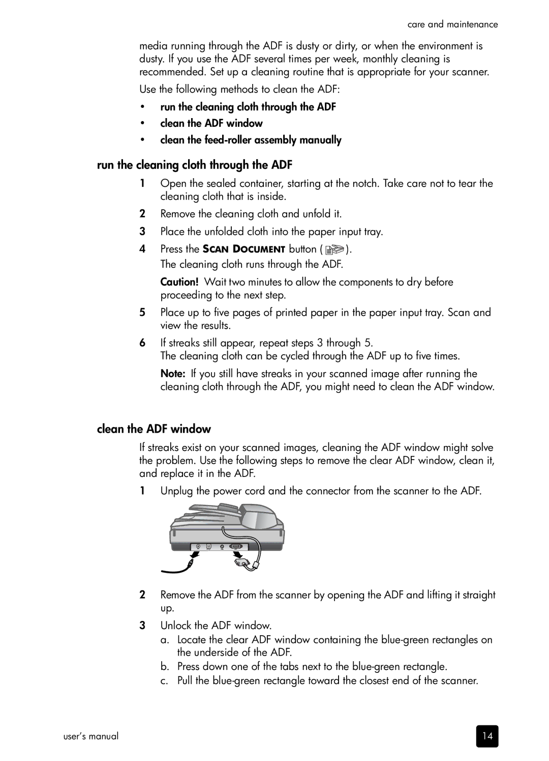 HP 5590 5590, 5590 L1910A#B1H manual Run the cleaning cloth through the ADF, Clean the ADF window 