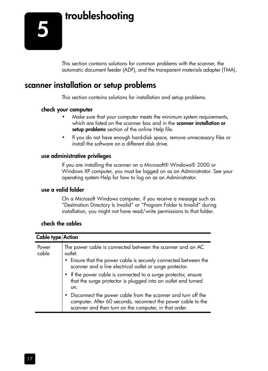 HP 5590 5590, 5590 L1910A#B1H manual Troubleshooting, Scanner installation or setup problems 