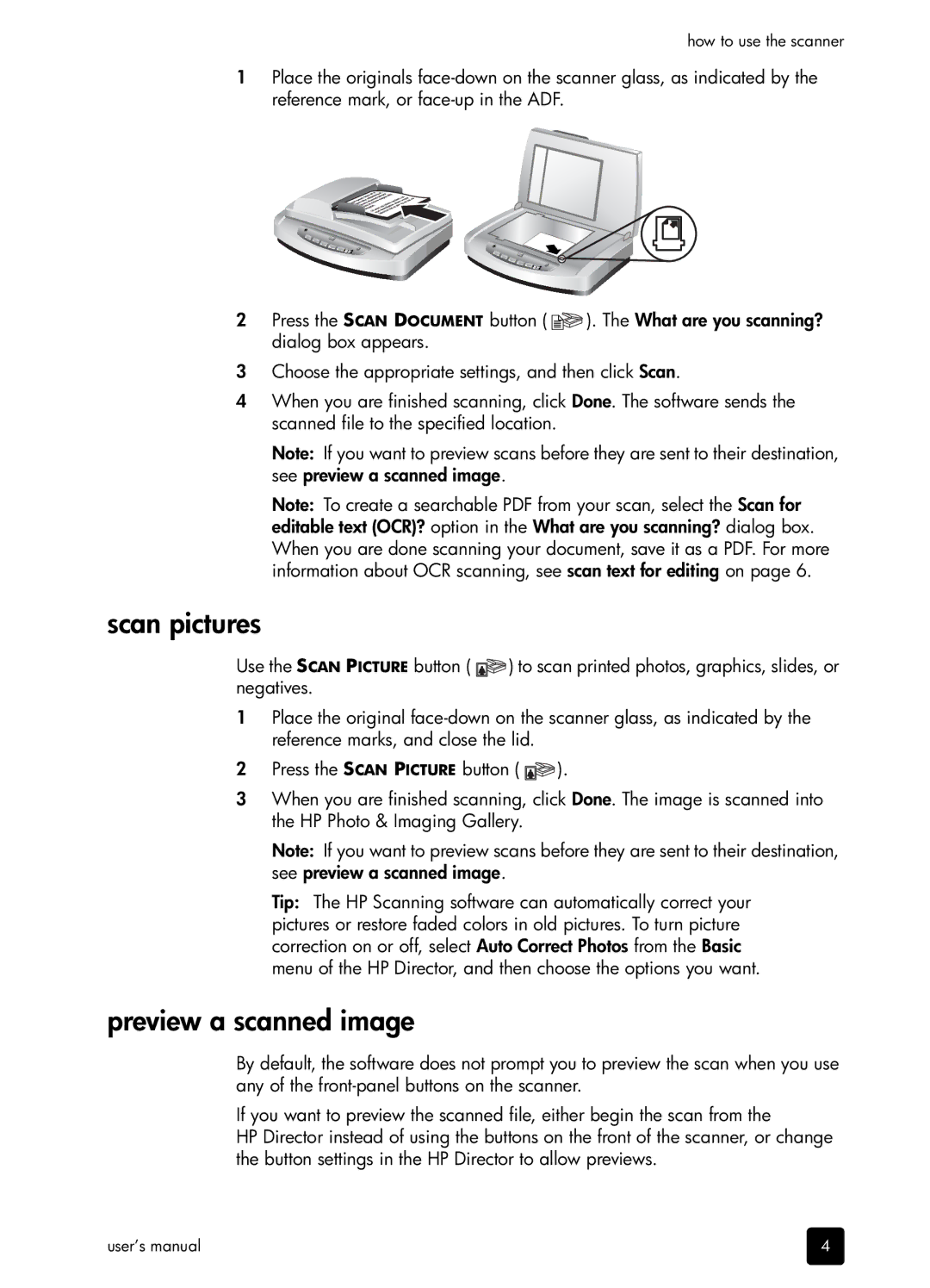 HP 5590 L1910A#B1H, 5590 5590 manual Scan pictures, Preview a scanned image 