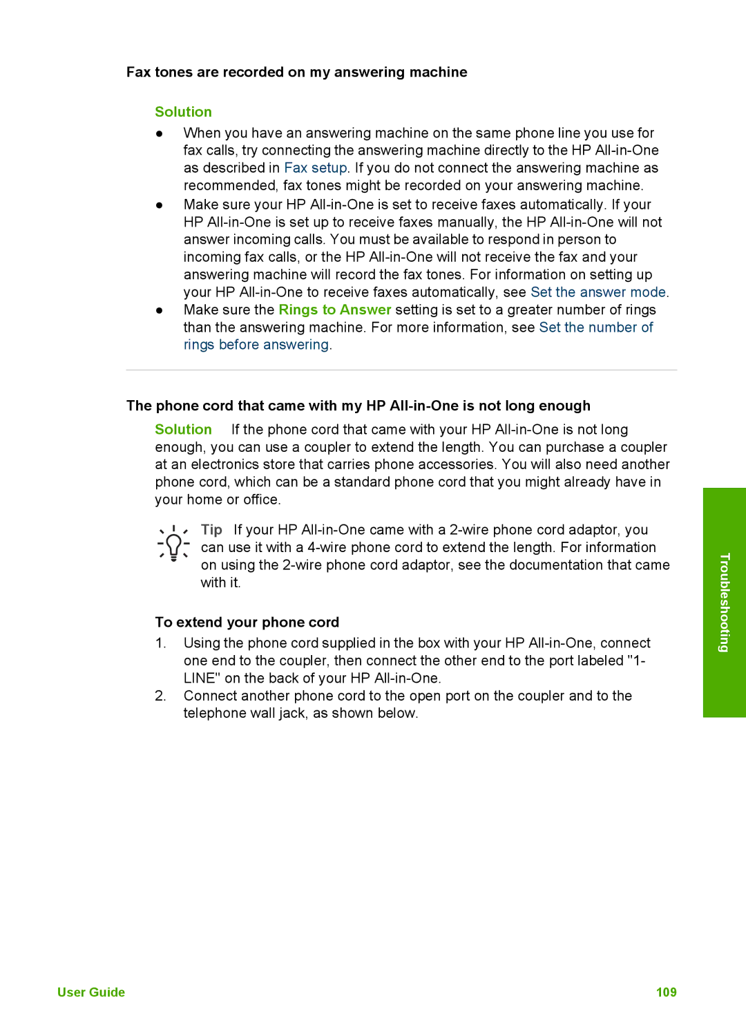 HP 5610v, 5610xi, 5605 manual Fax tones are recorded on my answering machine, To extend your phone cord 