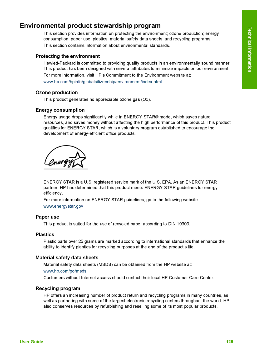 HP 5610v, 5610xi, 5605 manual Environmental product stewardship program 