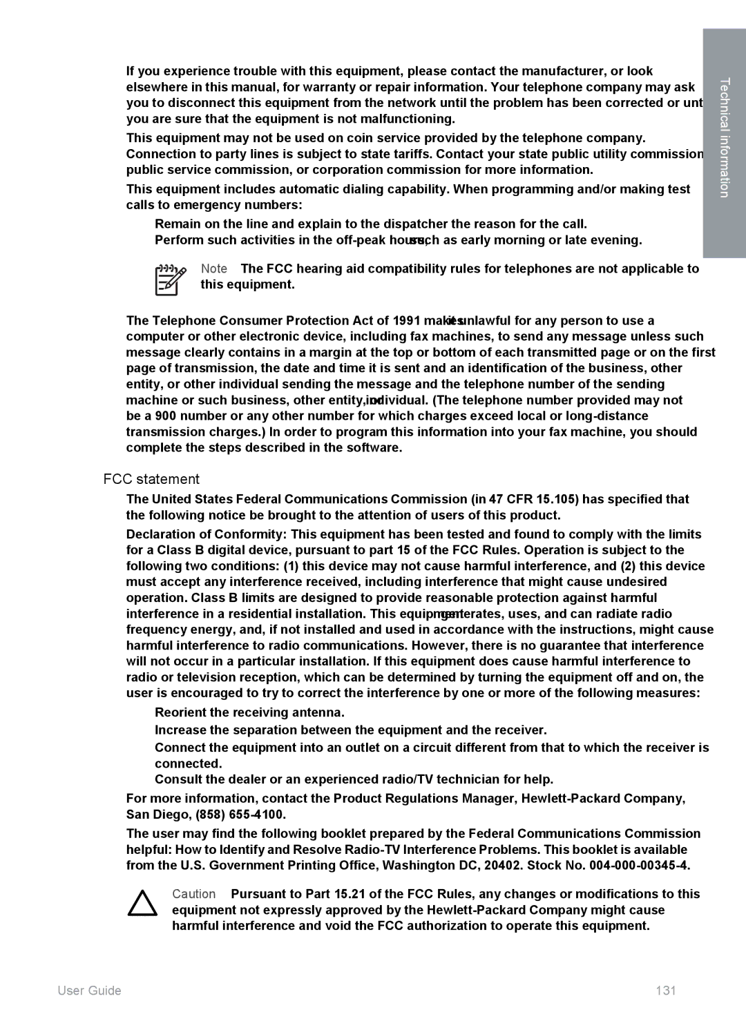 HP 5610xi, 5610v, 5605 manual FCC statement 