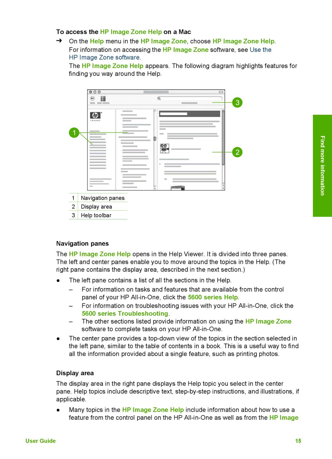 HP 5610xi, 5610v, 5605 manual To access the HP Image Zone Help on a Mac, Navigation panes 