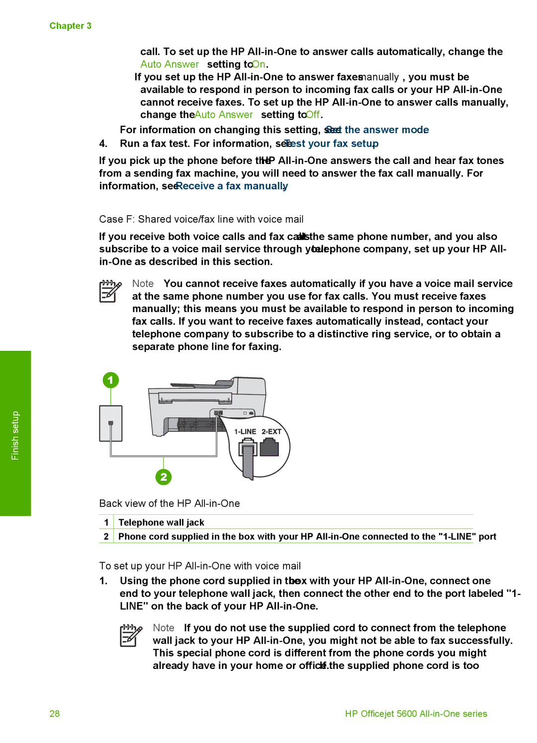 HP 5605, 5610v, 5610xi manual Case F Shared voice/fax line with voice mail, To set up your HP All-in-One with voice mail 